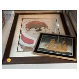 Framed 3D cork ship picture, Taz