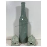 Pair of Koi Fish figures, green glazed & bottle