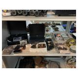 HP laptop, microphones, cassettes, Sponge Bob CD