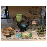 Porcelain dish, pottery stand and assorted