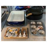 Cast Iron enameled baking dish, cheese set,