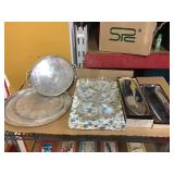 Aluminumware and glass divided dish.