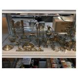 Assorted brass candle stick holders & more
