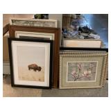 Assorted pictures prints, flowers, buffalo &