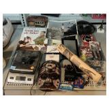 Sony reader, wood tribal mask, accuteck scale,