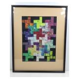 Framed Vtg Handmade Quilt Art. 25x31.5