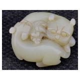 Jadeite Cats Amulet, Tw 79.1g, Sz 2in Diameter
