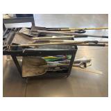 Assorted Shovels, Umbrella, Rakes and more - cart