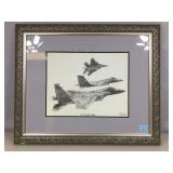 Framed Dale Adkins print, F-15 Strike Eagle jets,