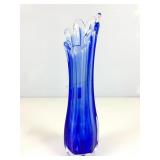Mid-century swung finger art glass bud vase, blue