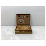 Wooden cigar box w/contents