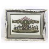 Carousel Cross Stitch Embroidery, Custom Framed.