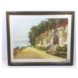 Signed LE Beach Villa Colored Etching On Paper.