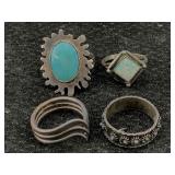 4 Sterling Silver Rings, Tw 17.5g, Sz 6.5., 7.5,