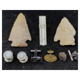 7 Cufflink & Pins W/ 2 Arrowheads