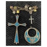 Sterling Silver Pendants W/turquoise & Bracelet,