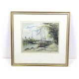 Hans Figura Signed Colored Etching. ï¿½Paris, Pont