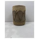 Tribal handmade hide drum, 10 in tall