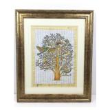 Signed Hand-Painted Egyptian Papyrus. Tree Of
