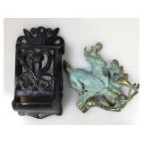Cast Iron Wall Hanging Match Holder & Brass Deer