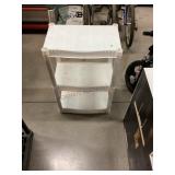 White Plastic 3-tier rack, approx 14x22x33in