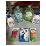 Household soaps and cleaners.