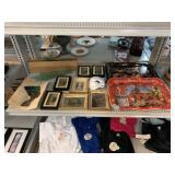 Vtg metal serving trays & assorted pictures