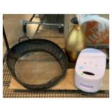 Metal basin w/composite vase and Lumin, approx
