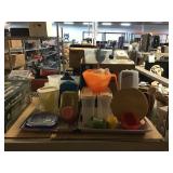 Platter trays, measuring bowls, assorted food