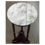 White stone top accent table, approx 12x28in