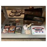 Tradesman tool tote, American muscle sign, CDs