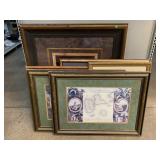 Framed pictures, assorted maps & wine bottles,