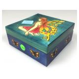 Wood burned & painted trinket box w/dice to