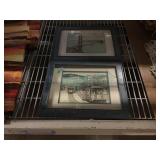 Framed San Francisco Trolly and bridge prints.