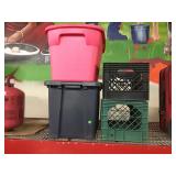 2 Storage bins with lids and 2 stacking crates.