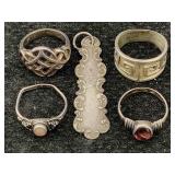 4 Sterling Rings & Sterling Pendant, Tw 20.7g,