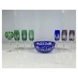 Cobalt blue cut glass crystal bowl & assorted