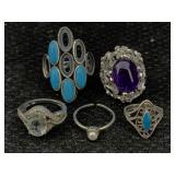 5 Sterling Silver Rings, Tw 23.5g, Sz 4, 5, 6 & 8