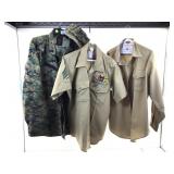 USMC khaki garrison uniform shirts, camo hat &