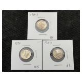3 Silver Mercury Dimes Incl. 1931-s, 1936-s & 1938