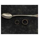 Sterling Silver Spoon & Rings, Tw 23g, Sz 3 & 8