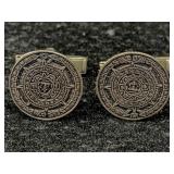 Sterling Silver Aztec Calendar Cufflink, Tw 8.8g
