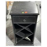 Small Black Wood Side Stand with Wine Bottle