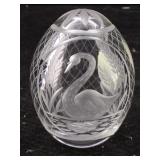 Signed Faberge Crystal Swan egg, 2 in tall