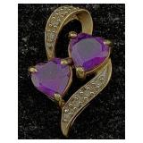 10k Gold Pendant W/diamonds & Amethyst, Tw 1.6g,