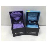 2 Feraricci tie, hanky & cuff link sets, teal &