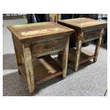 2 End Tables - Distressed Wood with Single