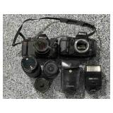 2 Nikon Film Cameras, 3 Lenses and Flash