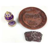 Chinese style carved Cinnabar lacquerware plate,