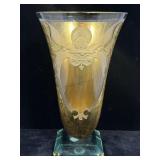 Signed Sergio Bueno art glass vase, gold leaf &